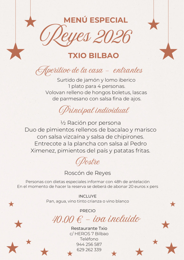 menus de Reyes en Bilbao en restaurante Txio